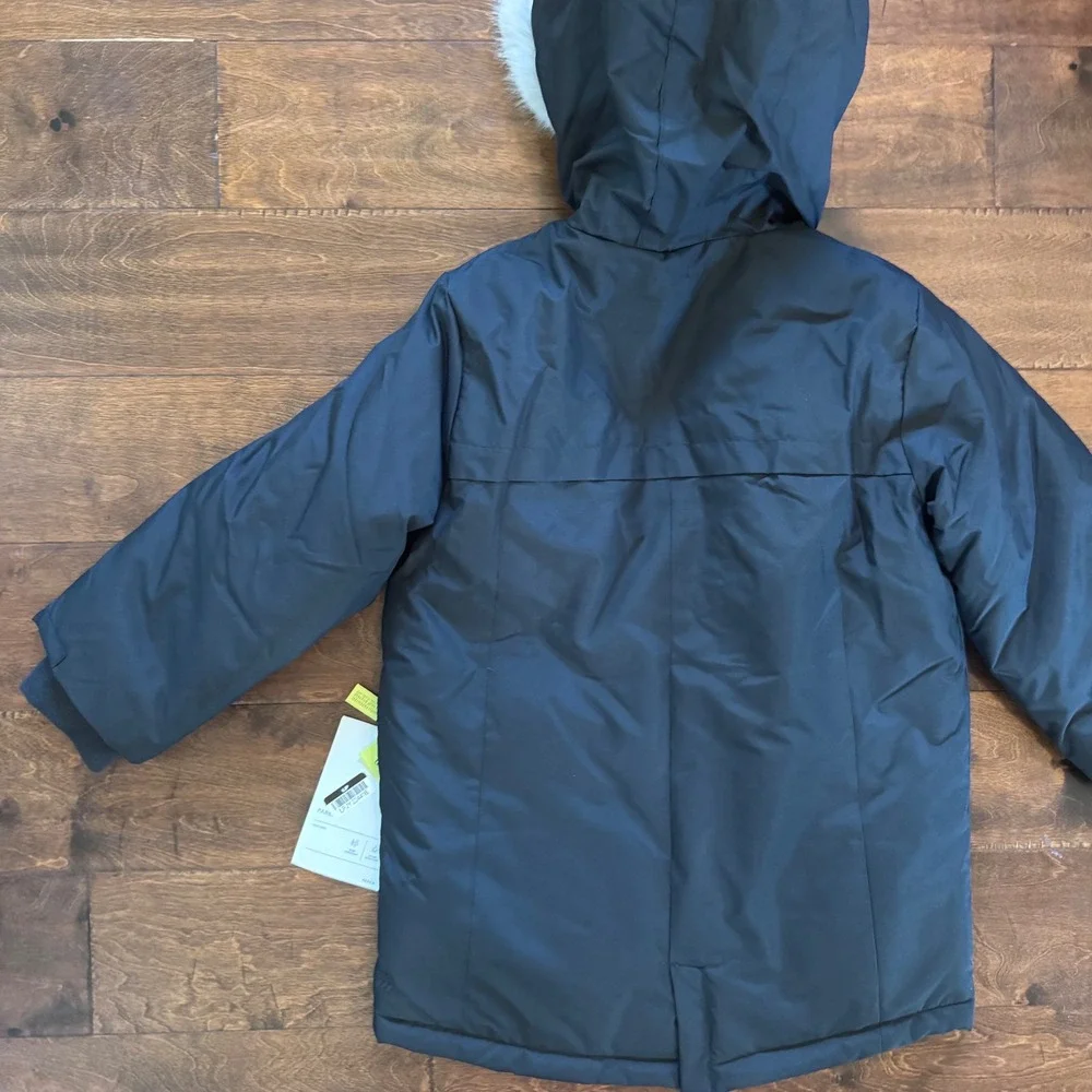 All in Motion Boys Black Winter Parka Faux Fur Hood Water Resistant Jacket S 6/7
